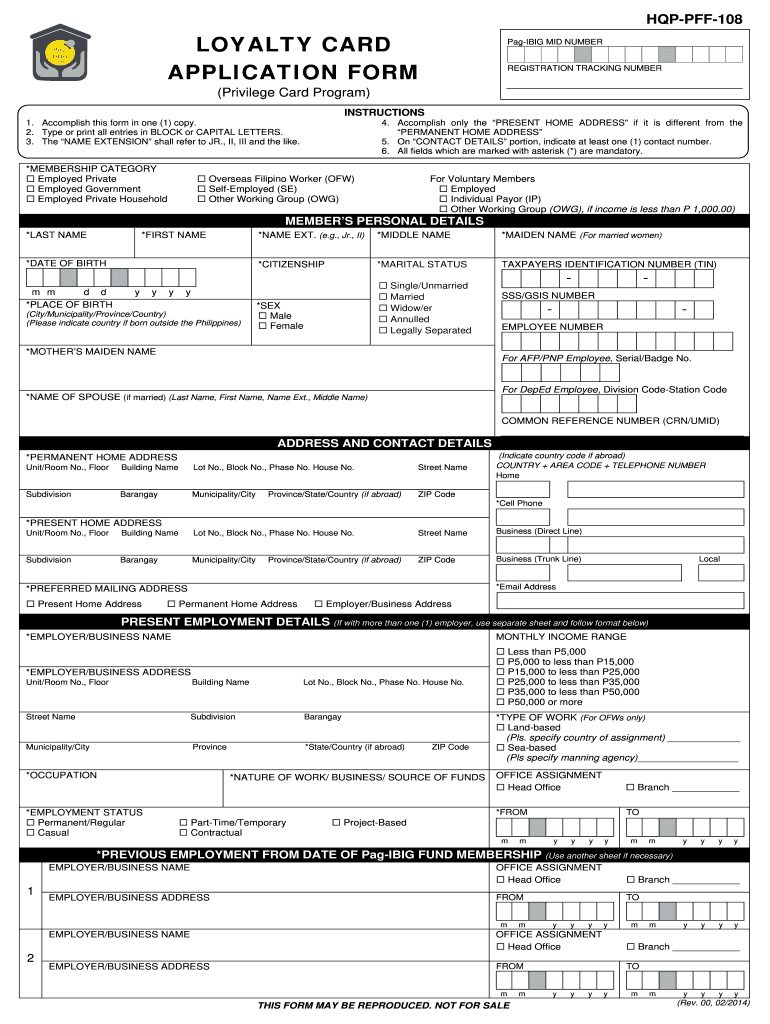  Pag Ibig Loyalty Card Application Form 2014