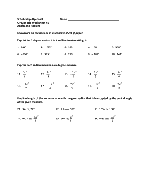 Circular Trig Worksheet Answers  Form