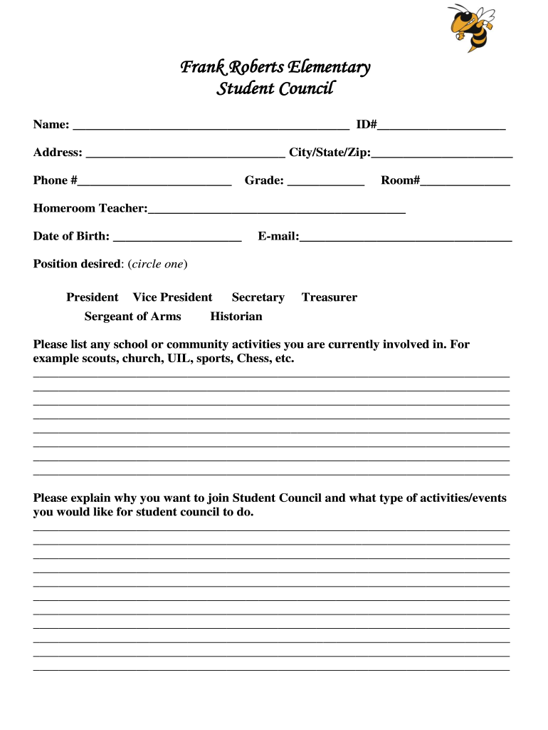 Student Council Application Template  Form