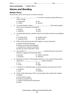 Atoms and Bonding Chapter Test  Form