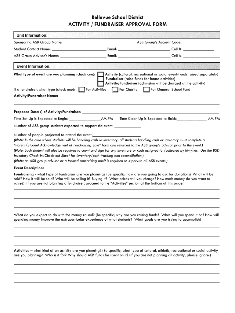 Bellevue School District ACTIVITY FUNDRAISER APPROVAL FORM  Bsd405