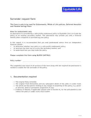 Surrender Request Form Equitable Life