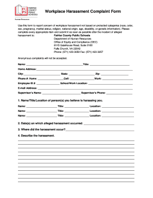 Complaint of Workplace Harassment Form Fairfax County Public Fcps