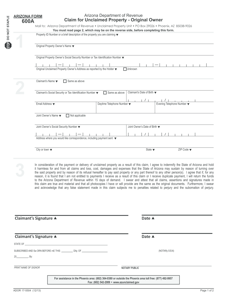  Arizona Form 600 2013