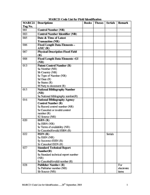 Marc Record Fields Cheat Sheet  Form