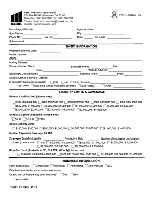 Pest Control Pro Application Markel Insurance Company  Form