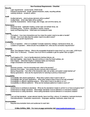 Non Functional Requirements Checklist  Form