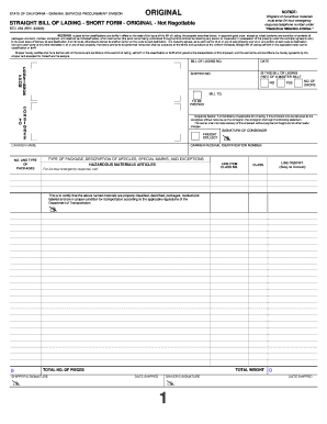 Fillable Bill of Lading Short Form