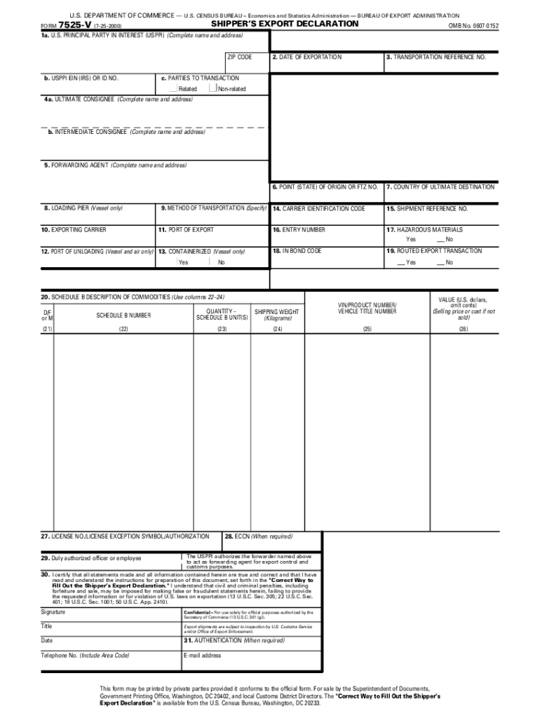 Shipper Form 7525 V