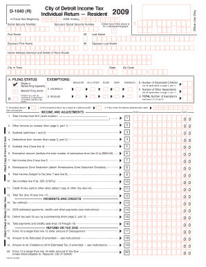 City of Detroit Income Tax D 1040 R Ly Individual Ci Detroit Mi  Form