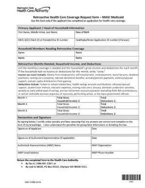 Retroactive Health Care Coverage Request Form MAGI Medicaid Hca Wa