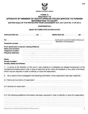South Africa Form Affidavit Police