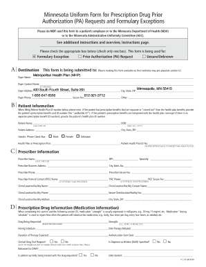 Minnesota Uniform Form for Prescription Drug Prior Authorization Hennepin