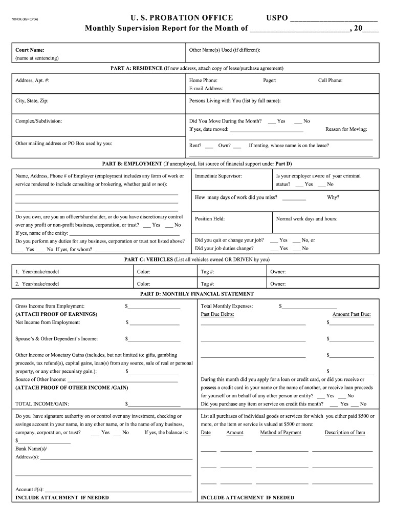  Printable Probation Paper Note  Form 2006