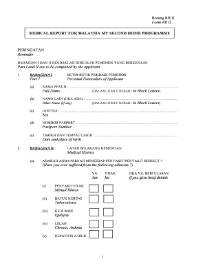 Borang RB II Form RB II MEDICAL REPORT for MALAYSIA MY Mm2h Gov