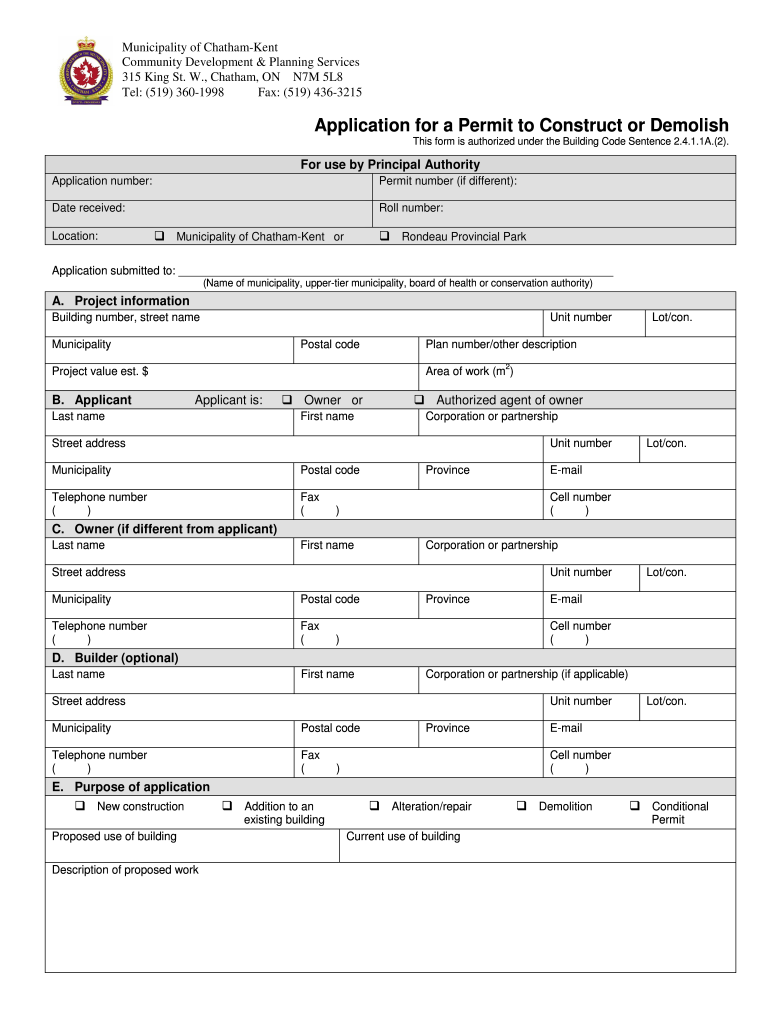 Chatham Kent Building Permit  Form