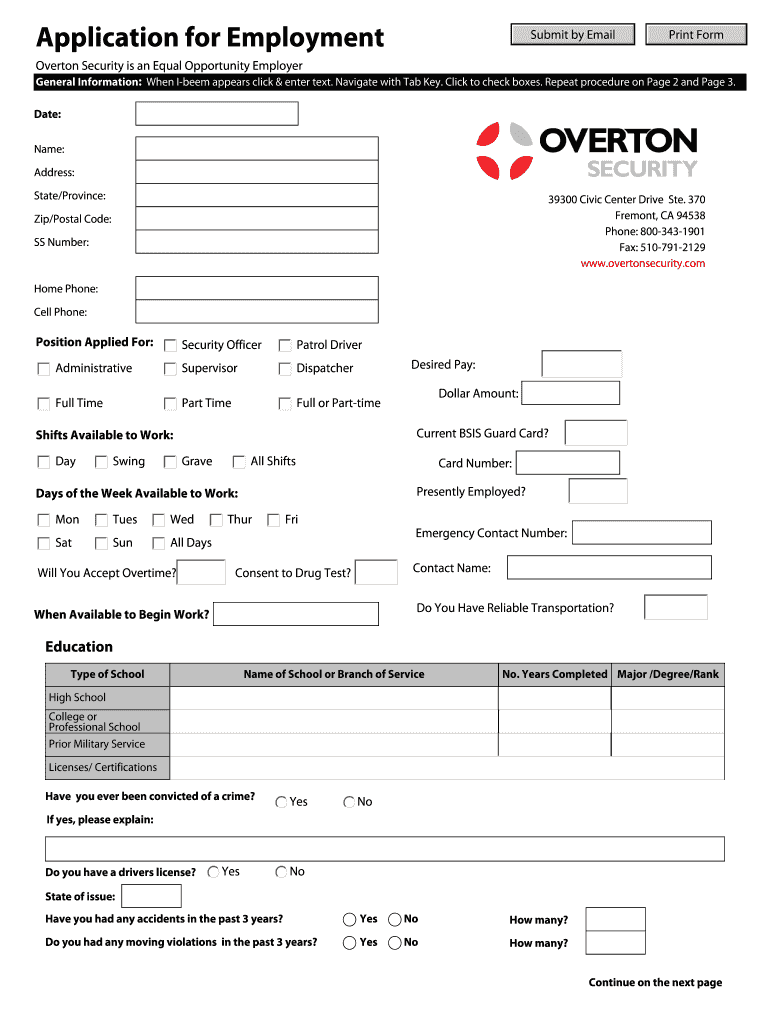 Overton Security Online Application  Form