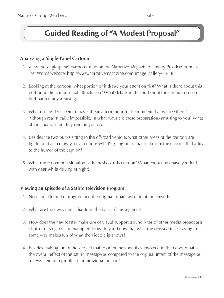 A Modest Proposal Answer Key PDF  Form