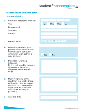 Mental Health Evidence Form Student Finance England