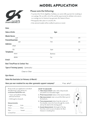 Elite Modeling Agency Application  Form