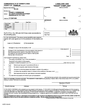 Sample Landlord Tenant Complaint  Form