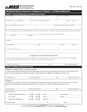 Certified Statement MVA Maryland Gov Mva Maryland  Form