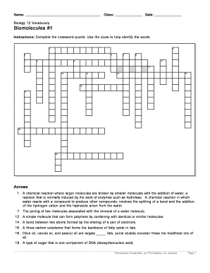 Biomolecules Crossword Puzzle Answer Key  Form