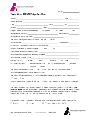 Teen Mom Application  Form