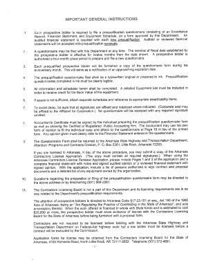 Prequalification Questionnaire Arkansas State Highway and  Form