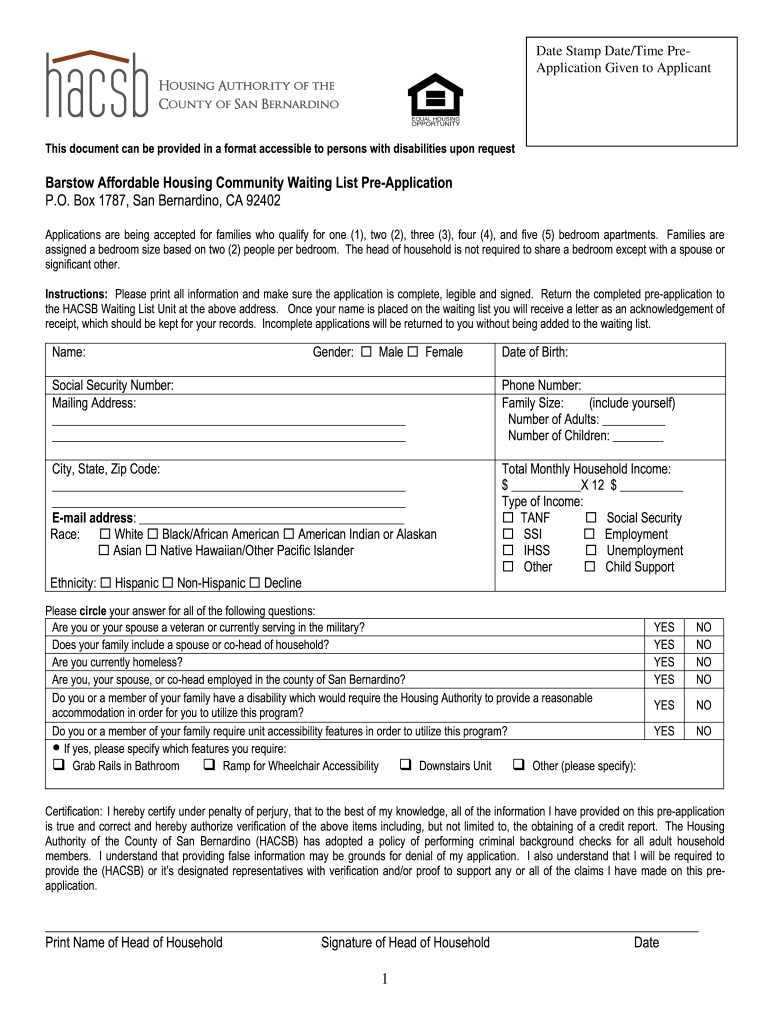  San Bernardino County Housing Authority Waiting List 2014-2024