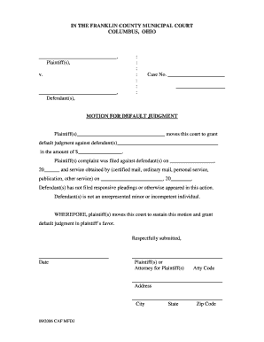 Motion for Default Judgment Sample  Form