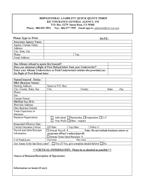 General Liability Quote  Form