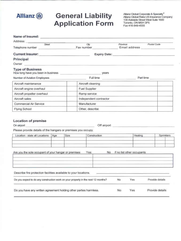 Allianz@ General Liability Application Form  JS Davidson Insurance  Jsdavidson