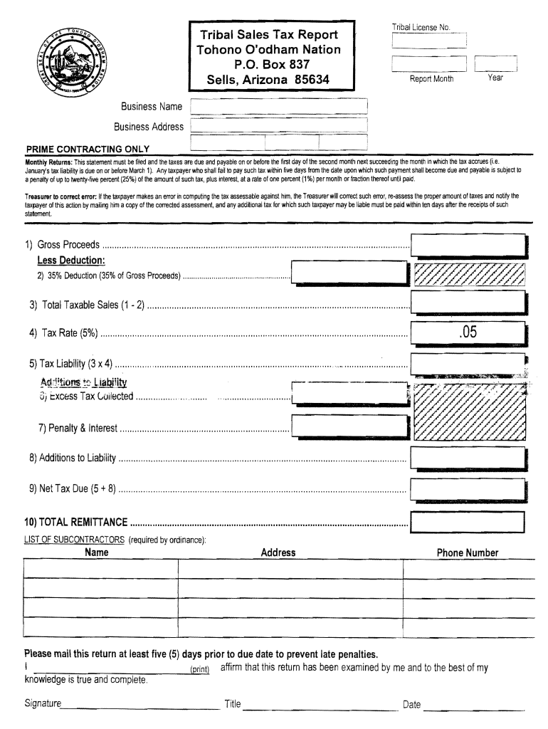 Tohono Oodham Sales Tax Form