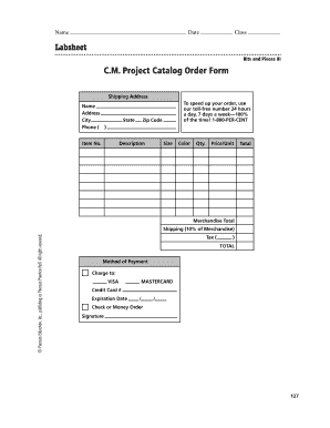 Cm Project Catalog Order Form