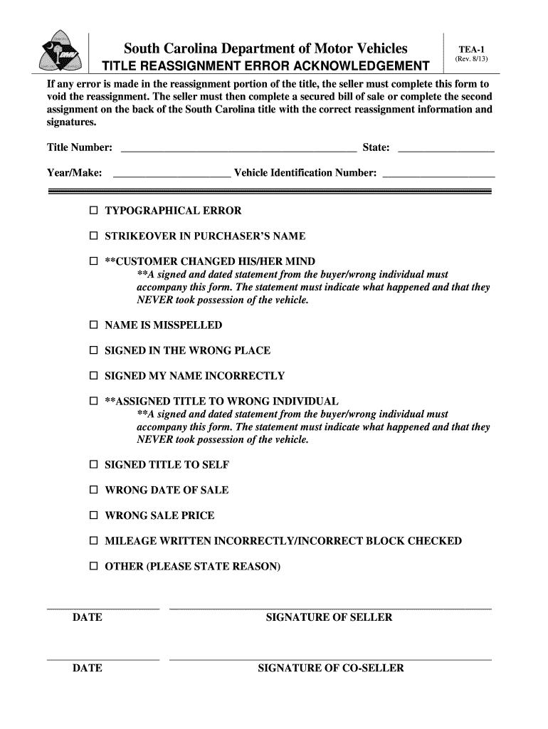 South Carolina Title Reassignment Form