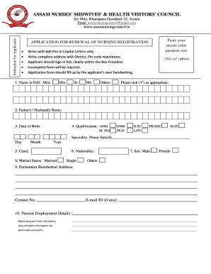 Assam Nursing Council  Form