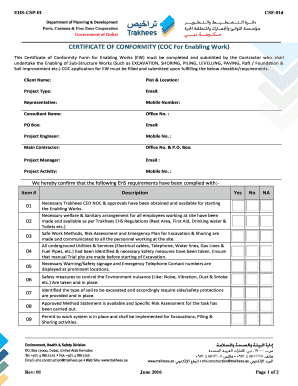 CERTIFICATE of CONFORMITY COC for Enabling Work