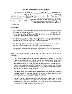 Retirement Cum Admission Deed  Form