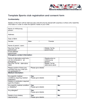 Sports Club Membership Form Template
