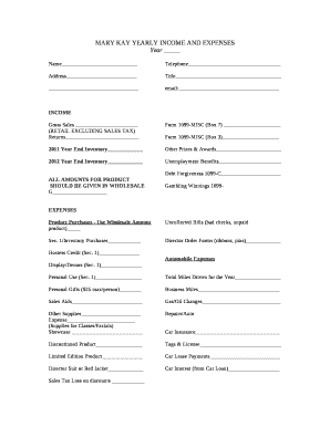 Mary Kay Inventory Spreadsheet  Form