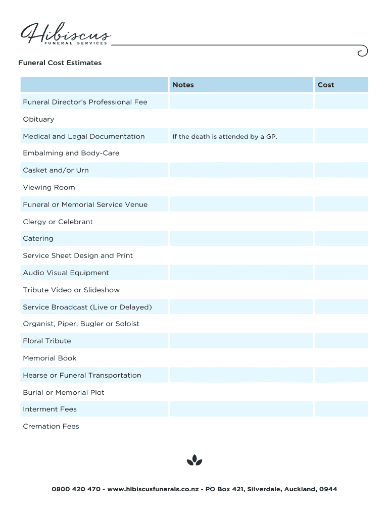 Funeral Cost Estimates  Form