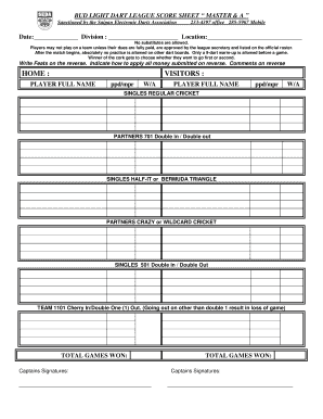Etna Til ære for Salg Darts Cricket Scoreboard Printable Form - Fill Out and Sign Printable PDF  Template | signNow