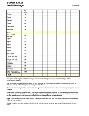 Fedt jord Overfladisk Super Yatzy Form - Fill Out and Sign Printable PDF Template | signNow