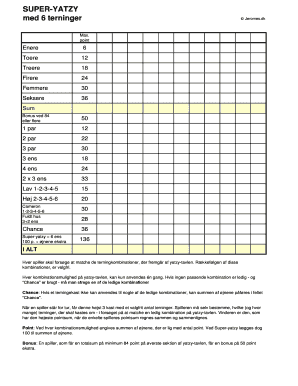 Yatzy Blok Online  Form