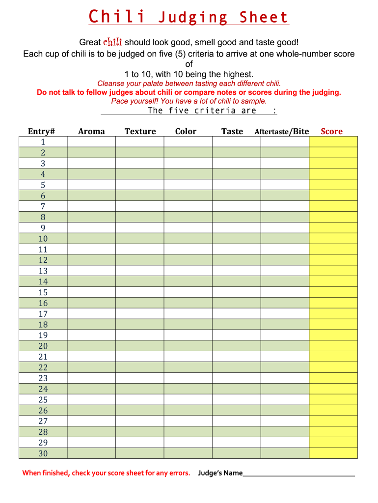 Get and Sign Chili Cook off Judging Sheet  Form