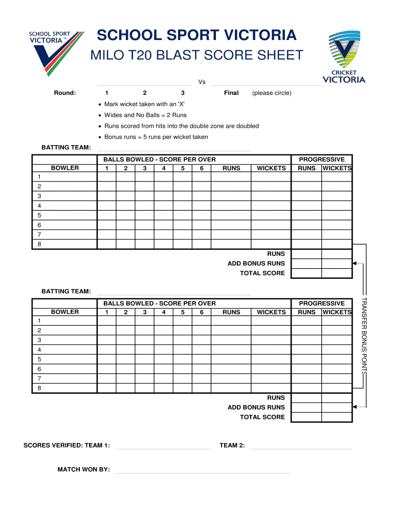 MILO T20 BLAST SCORE SHEET  Form