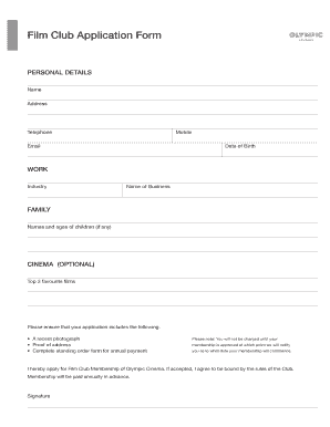 Film Club Application Form