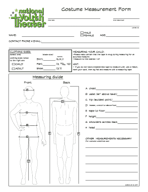 Costume Measurement Sheet PDF  Form