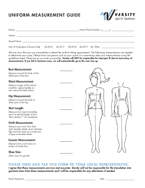  Varsity Measurement Guide 2015-2024